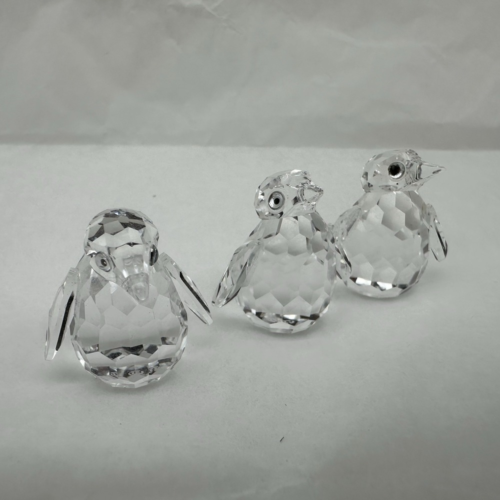 SWAROVSKI Crystal Baby Penguin Figurines Set of 3 With Glass Plate 1/2"